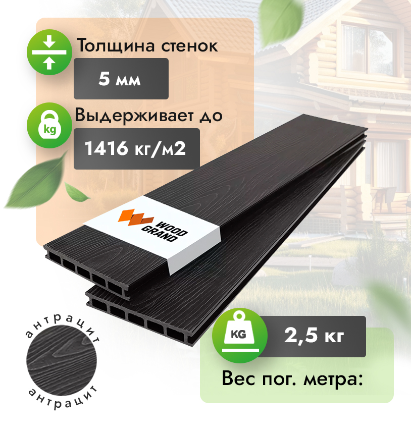 Террасная доска с тиснением 150x22 мм - Венге